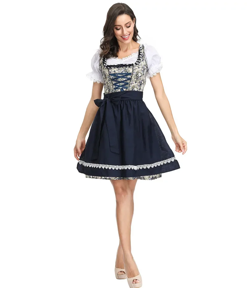 Duitse Oktoberfest Dirndl Jurk voor Vrouwen Cosplay Tavern Wench Bier Meid Serveerster Outfit Bladerdeeg Mouw Lace Up Meid Festival Jurk