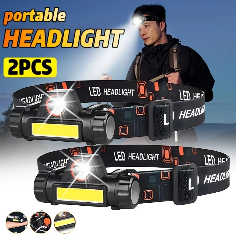Super Bright LED Headlamp Rechargeable Waterproof Flashlight With XPE COB Beads And Tail Magnet Dual Light Sources Work Light