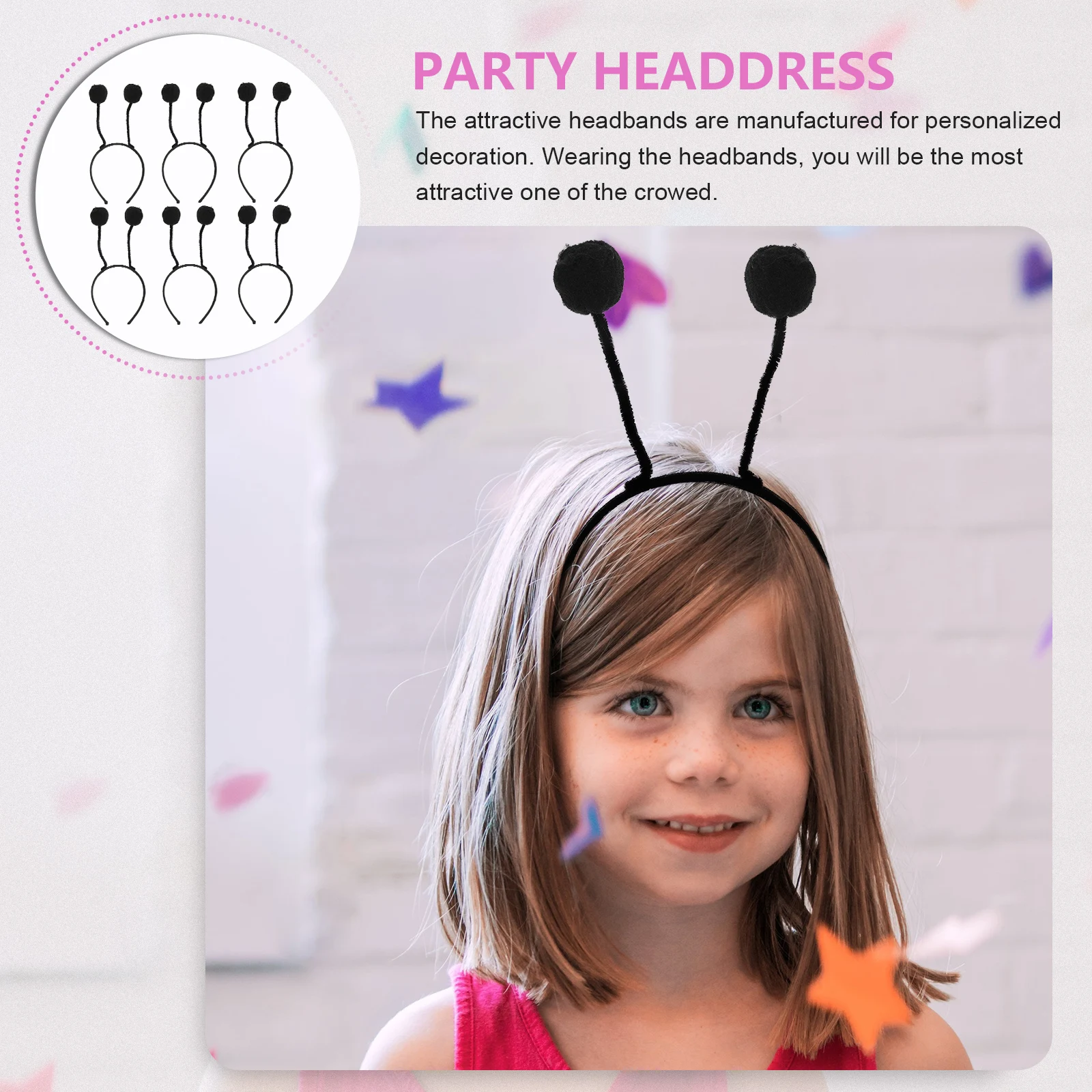 

6 Pcs Ball Headbands Girls Hair Accessories Cartoon Ant Bee Black Smooth Cosplay Photo Props Gifts Hair Tools