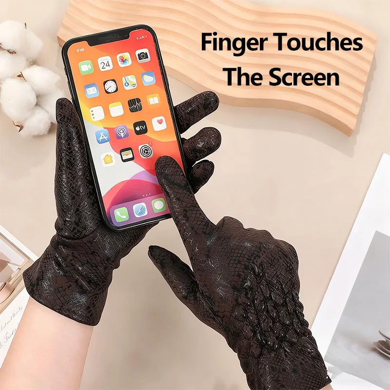 Guantes de invierno con diseño de serpiente para mujer, compatibles con pantalla táctil, resistentes al viento, ligeros, impermeables, cálidos y elásticos