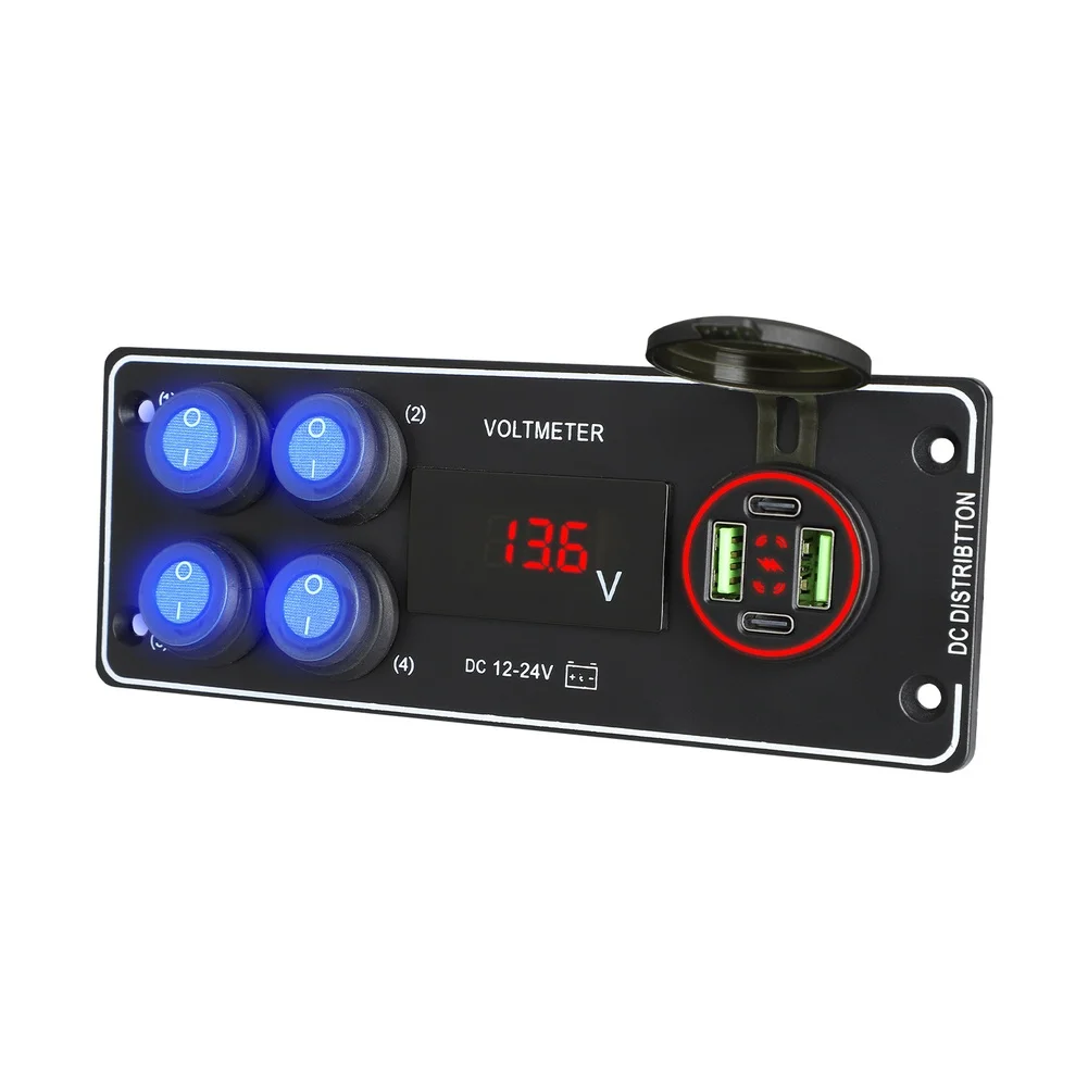 

Upgrade With 4 Peephole 12V/24V Switch Panel,modified Charger With Super Fast For 12V/24V Cars Yachts RVs