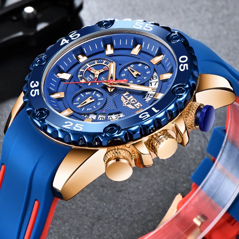 

Новые модные часы LIGE, роскошные повседневные спортивные мужские часы, водонепроницаемые, светящиеся, с силиконовым ремешком, кварцевые часы для мужчин, с календарем, в подарочной коробке.