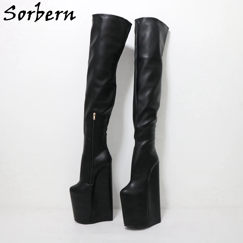 Sorbern Black Wedge High Heel Boots Women 30cm High Heels Platform Drag Queen Booties Special Wedges Custom Color