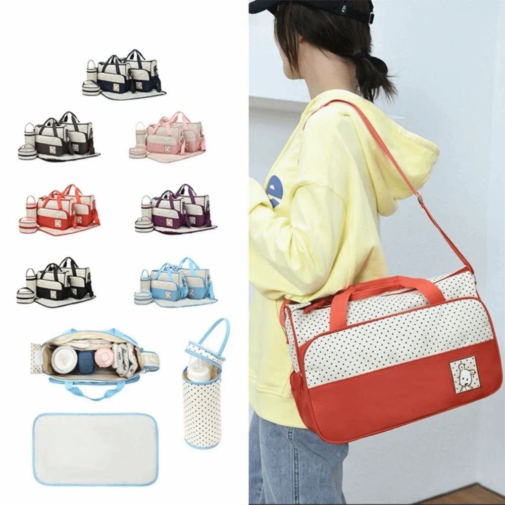 

5pcs/set New Large Capacity Mommy Bag Bear Waterproof Shoulder Bag Multifunctional Crossbody Bags Mother Baby