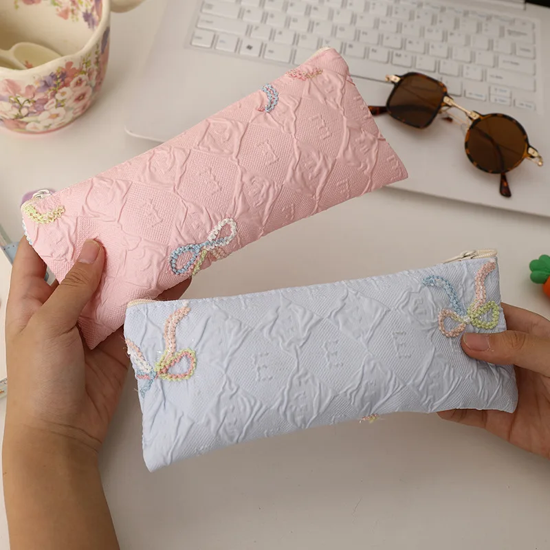 القوس مقلمة Ins عالية الجمال فتاة القرطاسية الحقيبة طالب حقيبة مستحضرات تجميل حقائب مستحضرات التجميل حقيبة أدوات الزينة سستة محفظة نسائية للعملات المعدنية حافظة للبطاقات