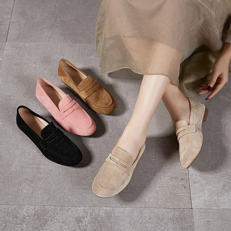 جلد طبيعي المرأة حذا فردي للسيدات لينة سوليد ركاب شقة سوليد المتسكعون دواسة واحدة جلد البقر الجدة الانزلاق على الشقق #3