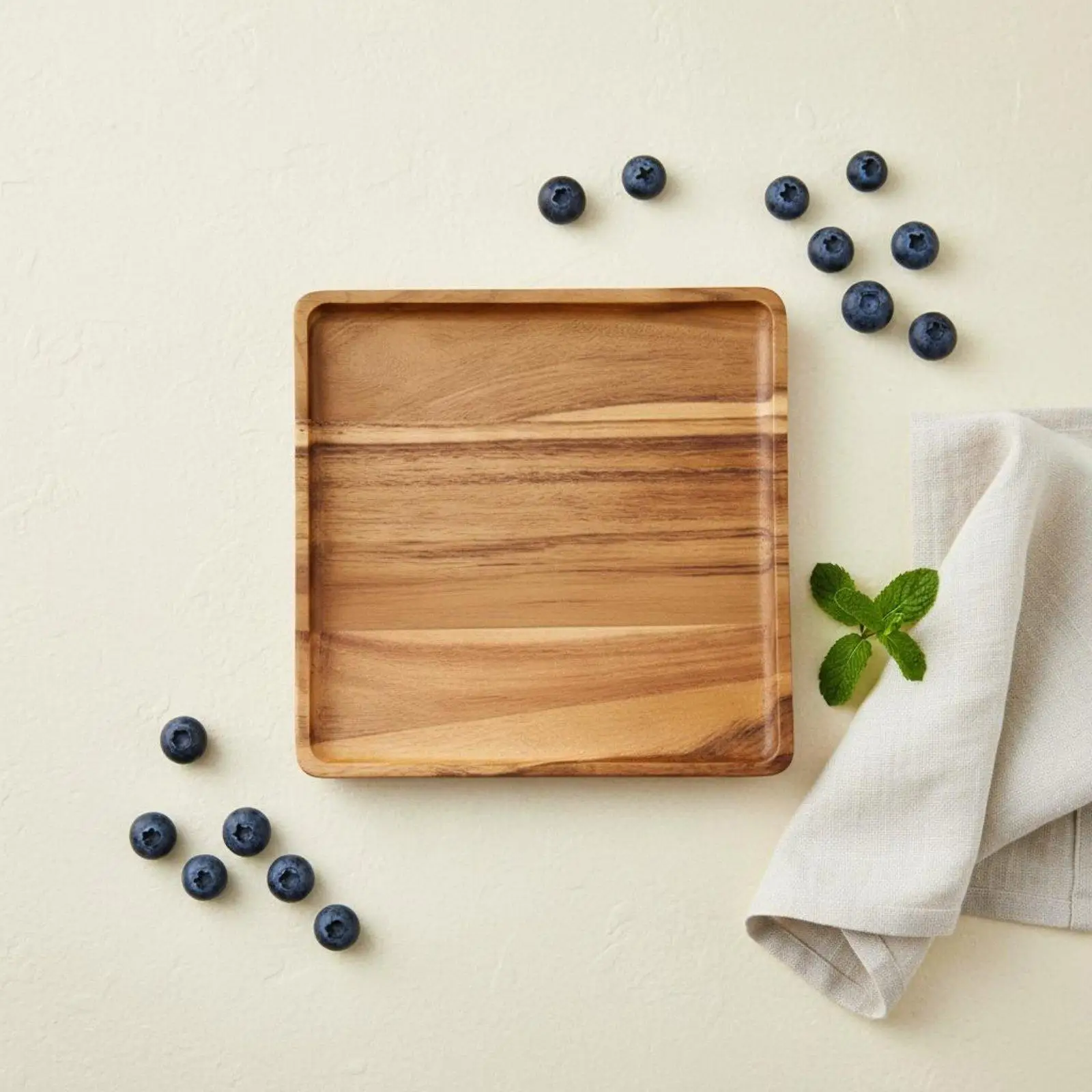 Acacia Wood Serving Tray Stackable Square Decorative Platter Tableware for Dining Appetizers Tea Sushi