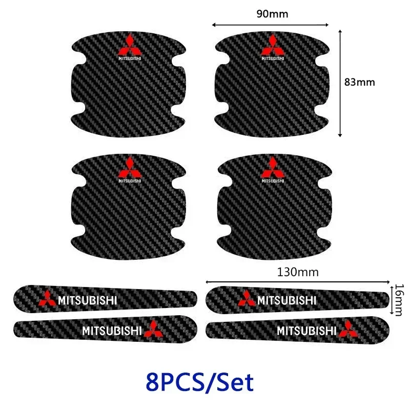 8pcs Car Door Bowl Handle Protective Stickers Decal for Mitsubishi Lancer 9 10 ASX L200 Colt Pajero Outlander Mirage Eclipse