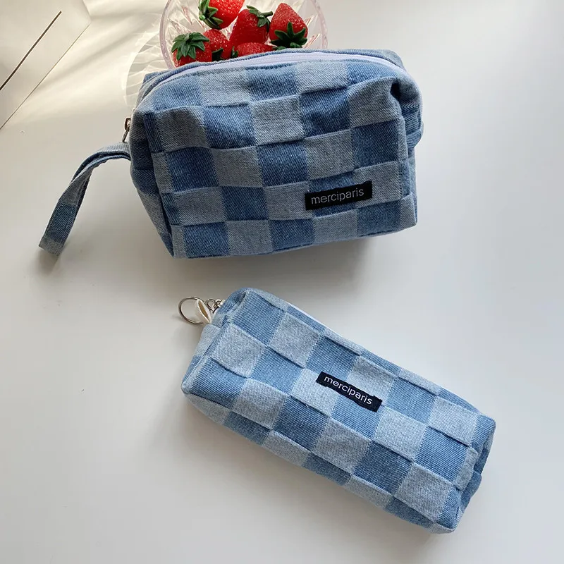 Japanese Style Plaid Cosmetic Bag Women Canvas Handbags Purse Organizer Pencil Bags Lipstick Bag Makeup Bag Women Leopard Bag