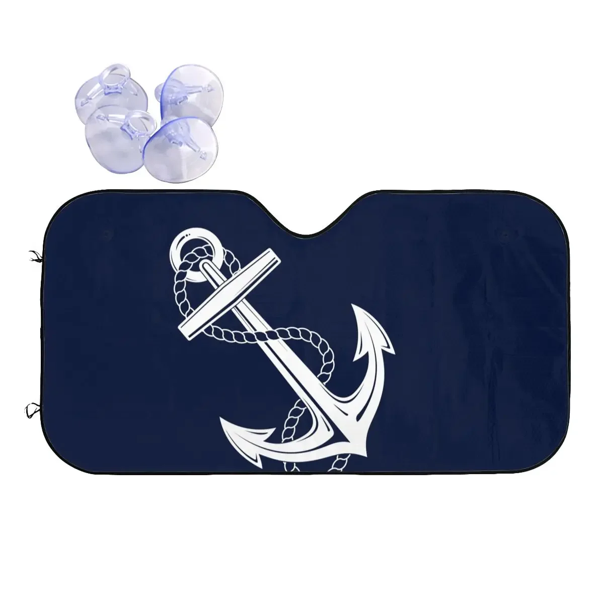 Blue Nautical Anchor Rudder Navy Windshield Sunshade Sailing Ships Ocean Car Front Window Visor Sun Visor Accessories Covers