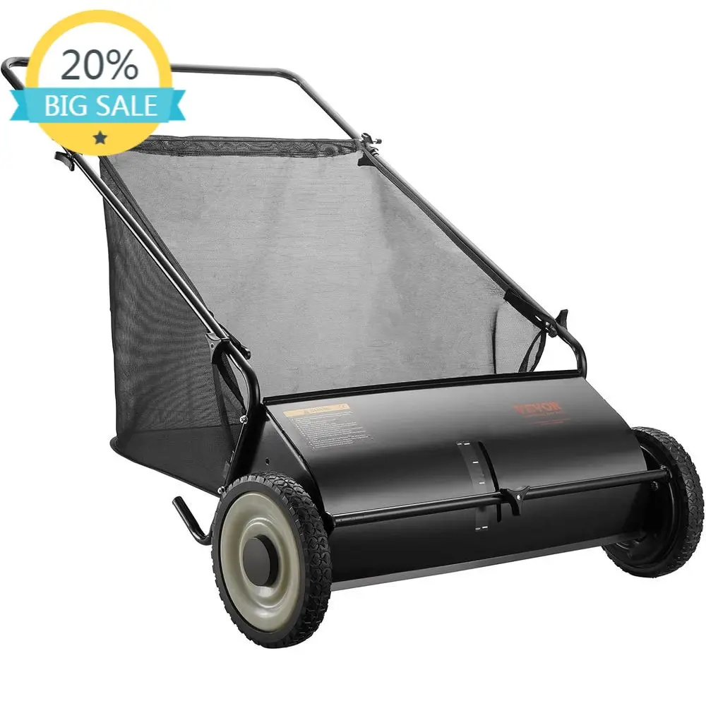 

26 Lawn Sweeper with 7 Cubic Feet Bag, 4 Rotating Brushes, Durable Steel Frame, Large Mesh Bag