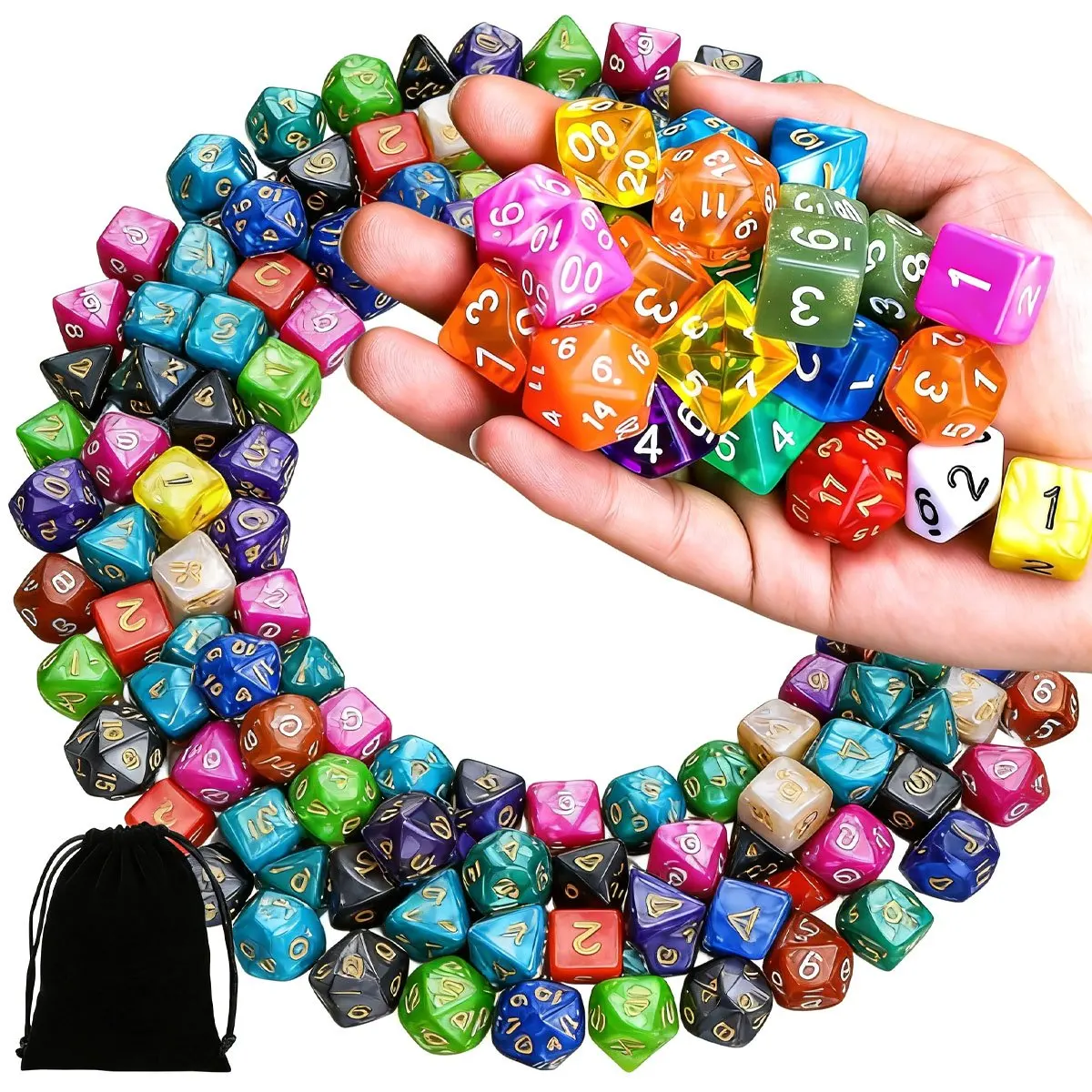 

Набор многогранных кубиков (35 шт.) с черным мешочком для хранения, цветные кубики-полиэдры для ролевых игр, аксессуары для RPG D&D ZSY