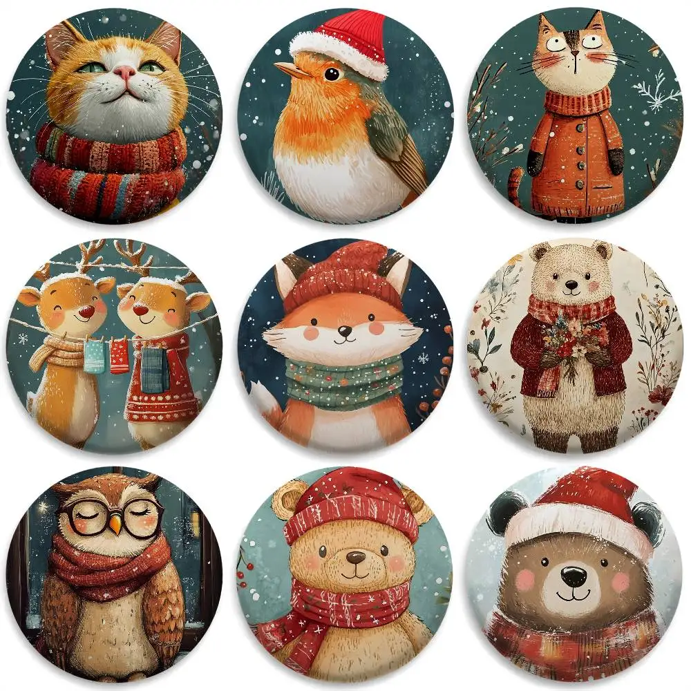 

Winter Christmas Animals CUTE Badges Round Exquisite Badge Brooches Creative Pins For Clothes Hat Backpack Gift Accessories