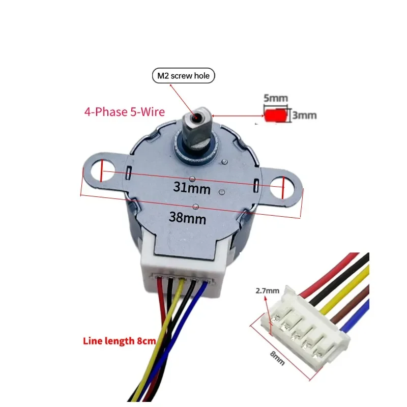 4-Phase 5-Wire DC Gear Stepper Motor 5V 24BYJ48 Reduction Motor Ratio 64:1 for Single Chip Microcomputer/Camera Monitoring