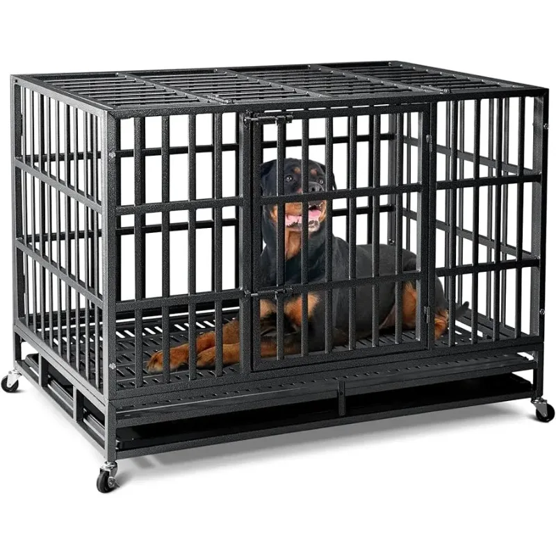 قفص كلب غير قابل للتدمير مقاس 48 بوصة من Hea y Duty، لوح قاعدة معزز جديد مطور لعام 2025 للكلاب الكبيرة، قفص كلب XL للقلق العالي #6