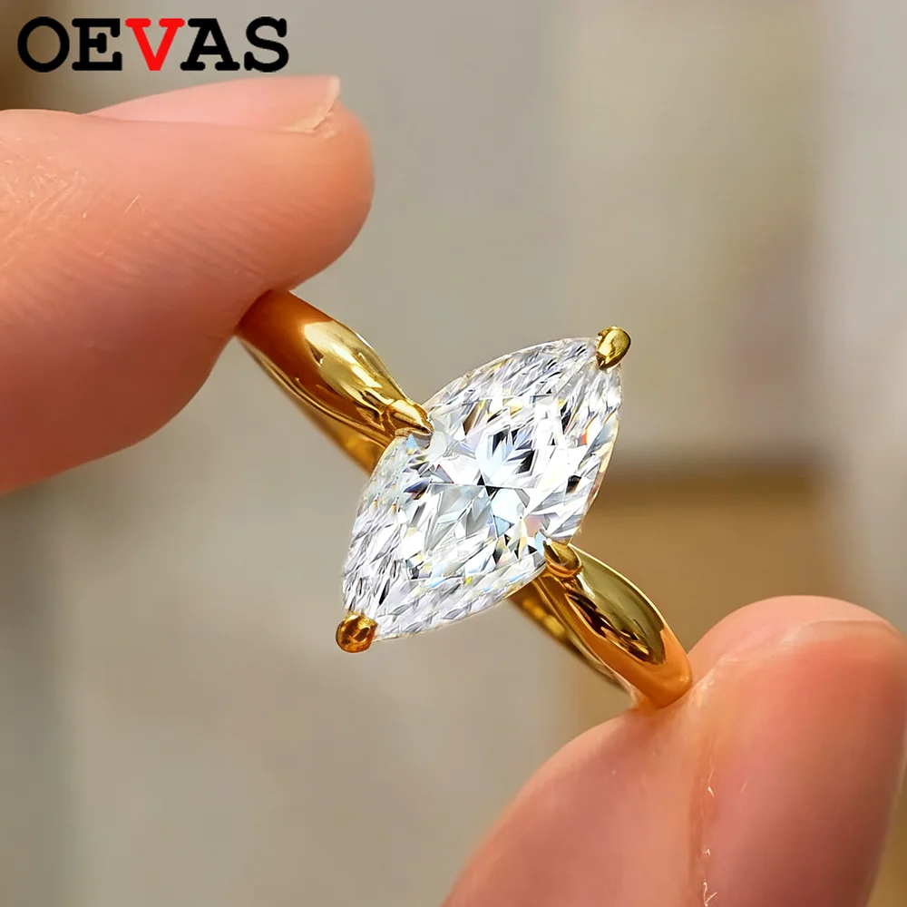 

OEVAS 1CT-3CT 7*14MM Marquise Cut Moissanite Wedding Rings S925 Silver Plate 18K Gold for Women Lab Diamond Party Jewelry Gift
