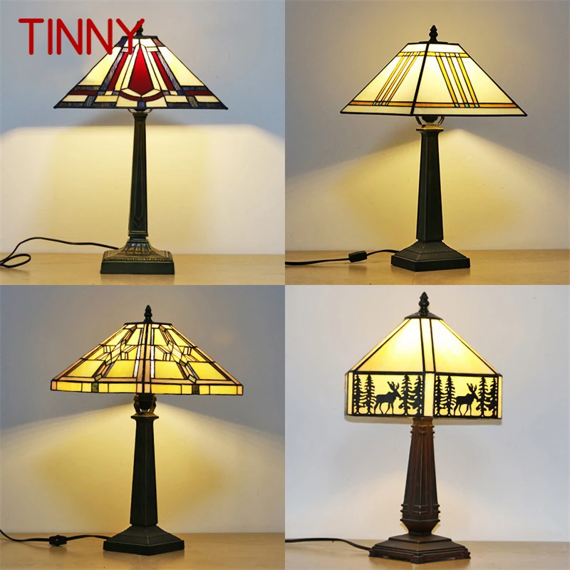 TINNY Tiffany Glass Table Lamp LED Modern Creative Square Read Desk Light Decor For Home Study Bedroom Bedside