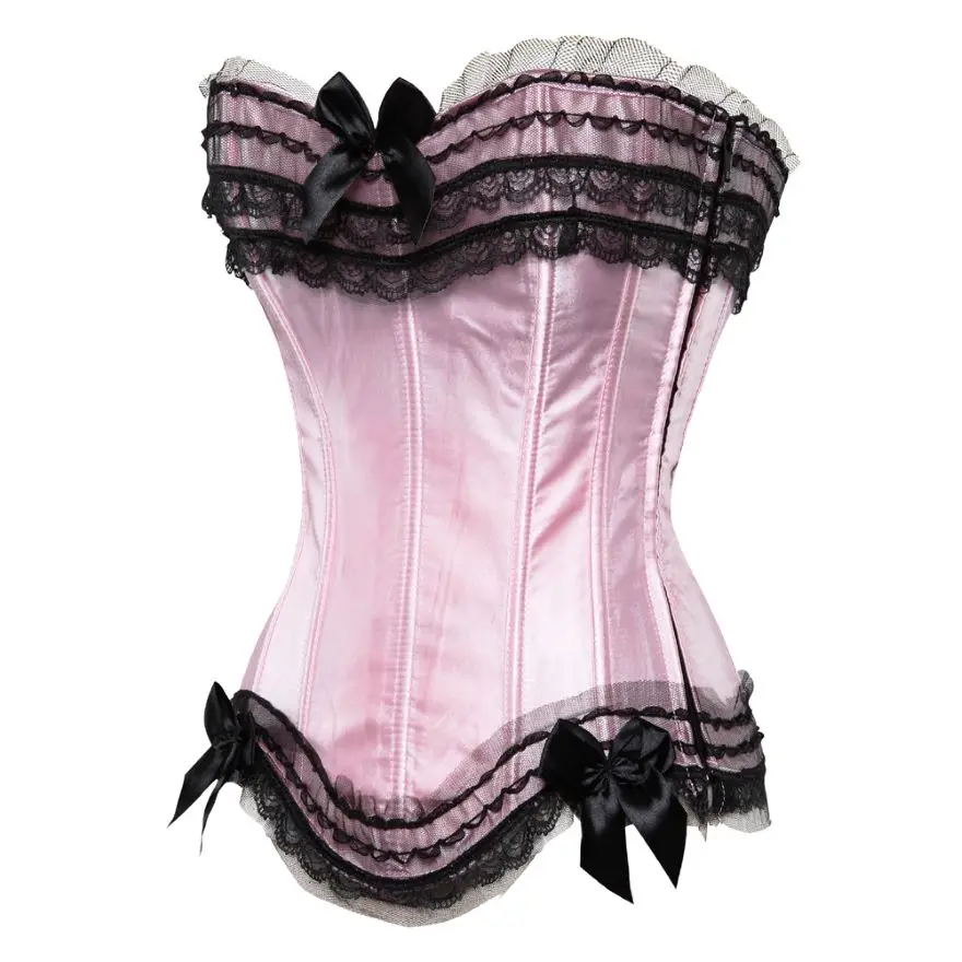Sexy Spitze Overbust Korsett Top Frauen Vintage Satin Schleife Bustier Dessous mit Reiß verschluss plus Größe Body Shaper Burlesque Korsetts – Detail 18