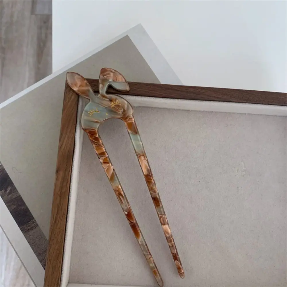 Cute U-shaped Hairpin Gift Acetate Cartoon Hair Fork Handmade Rabbit Hair Sticks