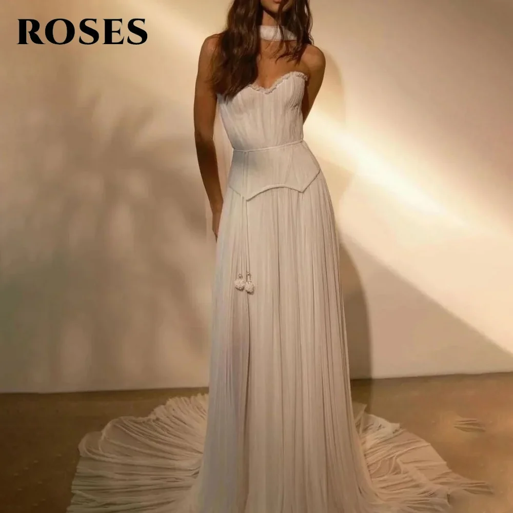 

ROSES Пляжное вечернее платье цвета слоновой кости с шарфом и складками, ночное платье без рукавов, многослойное шифоновое платье с рюшами для выпускного вечера по индивидуальному заказу