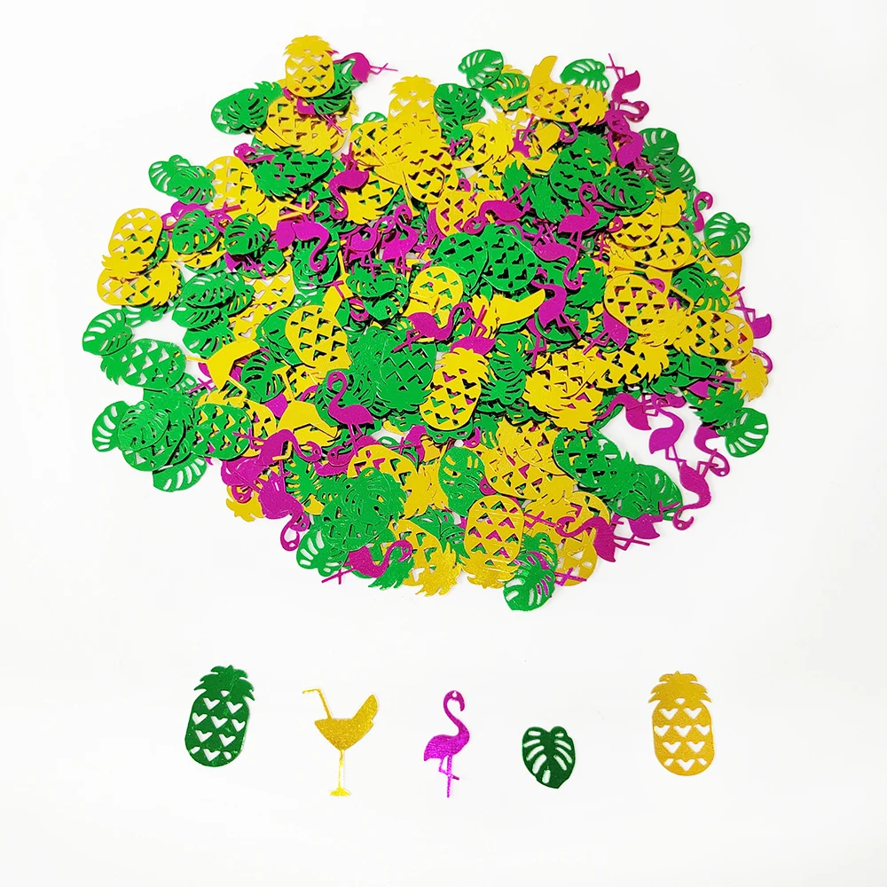 Confeti de fiesta hawaiana mezclado, flamenco, Tortuga, hoja, piña, papel de aluminio, decoraciones de mesa de fiesta Tropical de verano, 15G