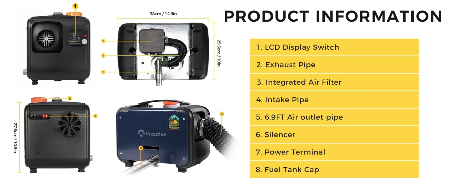 8KW Diesel-Luftheizung 12V/24V/220V Geräuscharme Diesel-Nachtzimmheizung mit Bluetooth-App/Auto-Thermostat/LCD für Garage, LKW, Anhänger – Detail 2