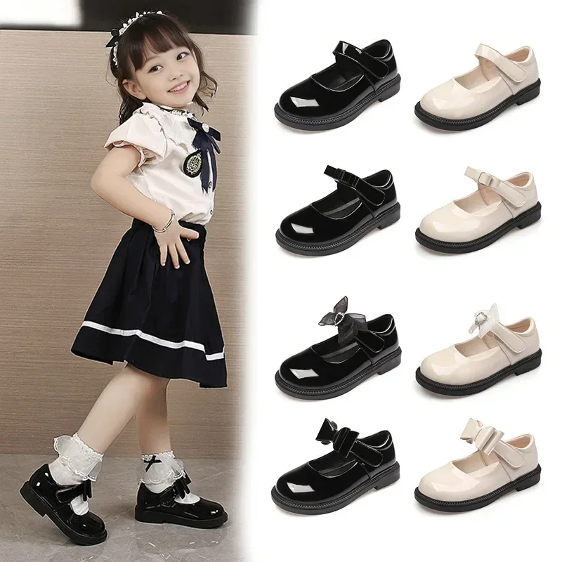 

Genuine Leather Fashion Bow Princess Elegant Dance Shoes for Girls Child Wedding Leather Shoes Kids Mary Jane School Party Shoes