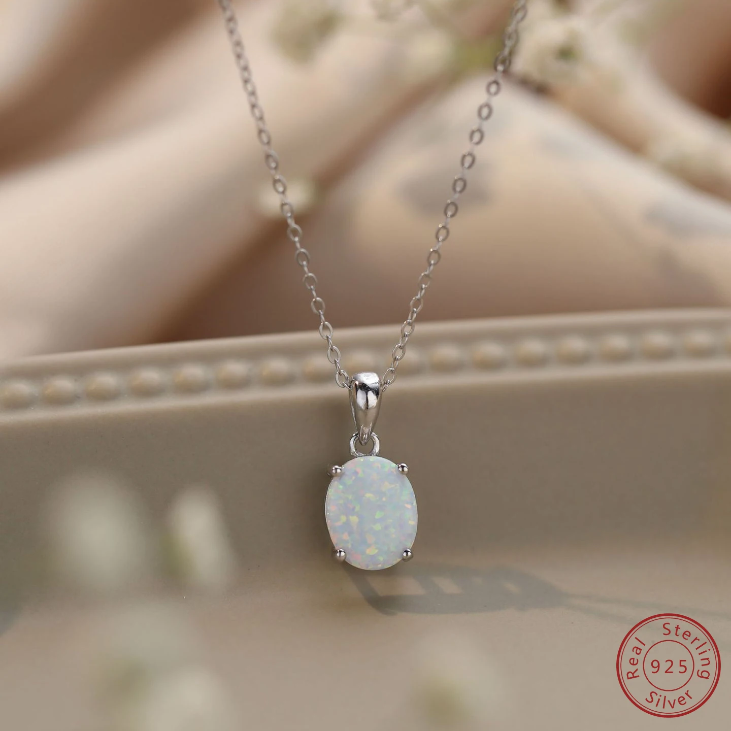 2024 Original New Product 100% 925 Sterling Silver Women\'s Necklace Elegant Simple Natural opal Pendant Grand dignified Necklace