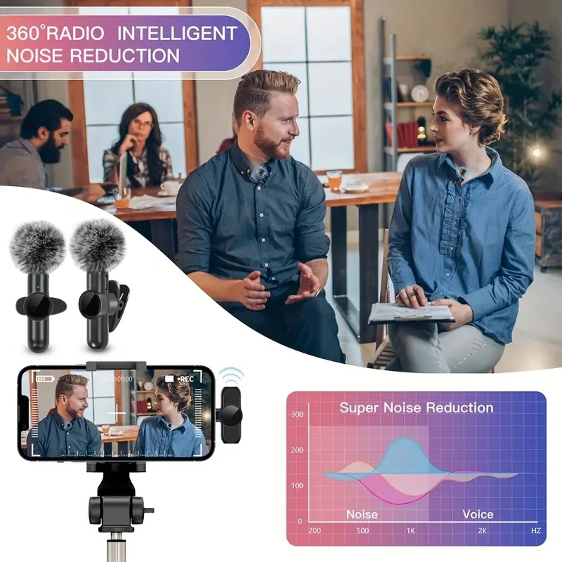 Micrófono de solapa inalámbrico con cubierta antiviento, mini clip, audio claro para grabación de video en iPhone, Android, vlogs, transmisiones en vivo, entrevistas, grabaciones 4