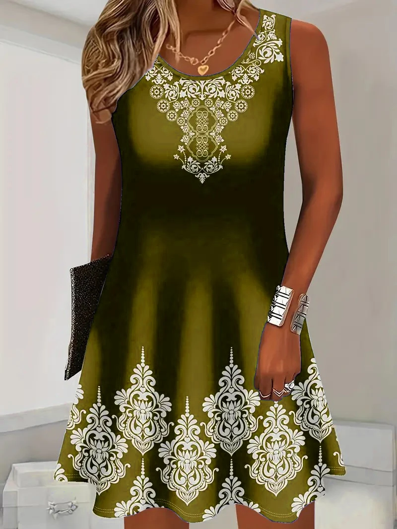 Motif Floral 3D rétro femmes Mini robes d'été sans manches fleur imprimé rue dames robe 3XL grande taille tenue décontractée t-shirts