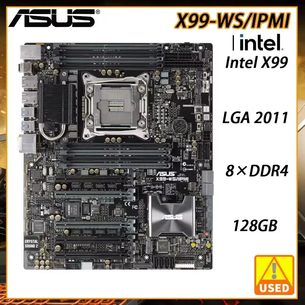 ASUS X99-WS/IPMI Mainboard X99 Supports for Intel Xeon E5-1620-v3 E5-1630-v3 E5-1650-v3 E5-1660-v3 E5-2620-v3 CPUs 8x DDR4 DIMM