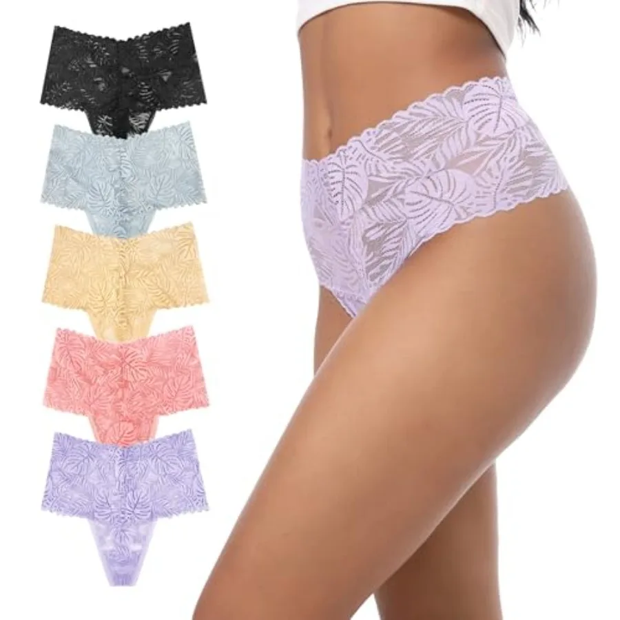 

High Waisted Thongs Lace Full Coverage Soft Tangas Lace Thongs Comfortable Sexy Underwear