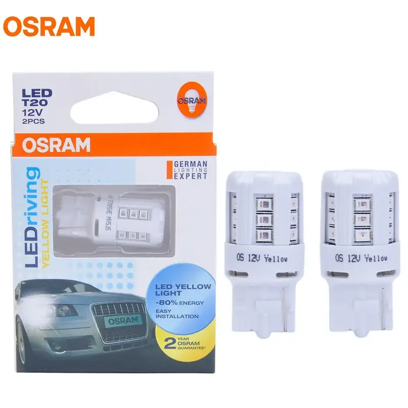OSRAM LED T20 7705YE 7440 WY21W 12V Yellow LEDriving Standard Auto Side Marker Lamps OEM Turn Signal Light For Honda Toyota Pair