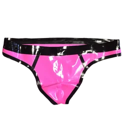 Sexy Latex Mans Briefs Pink and Black Rubber Fetish Thongs T-back Plus Size 3XL Shorts Handmade Underwear S-LPM050