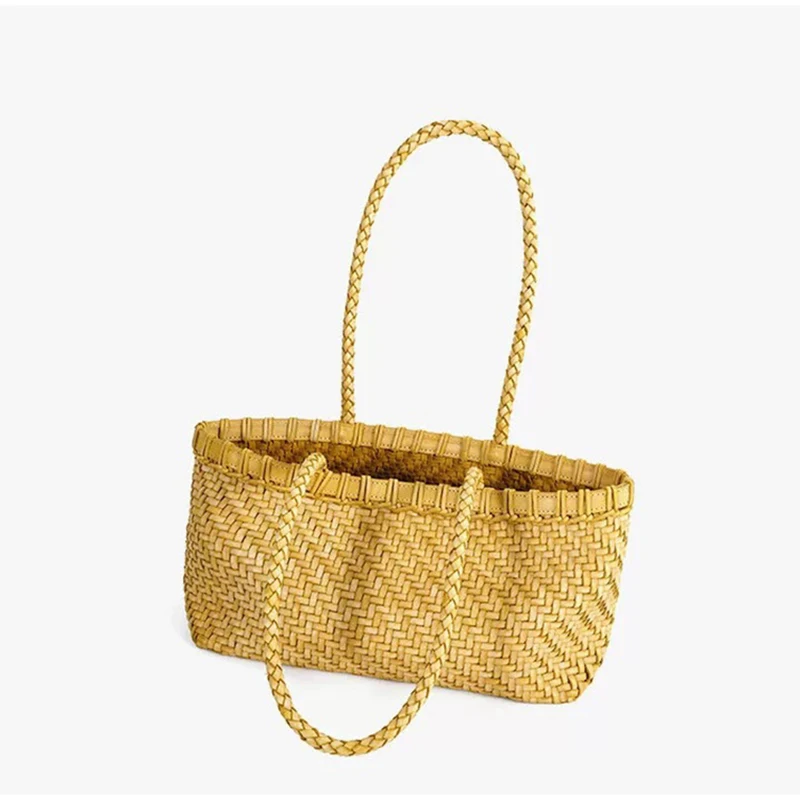 Koreanisches Nischendesign: Geflochtener Marktkorb als Schultertasche, vielseitige Damenhandtasche mit Canvas-Innentasche, Sommer-Strohtasche – Detail 3