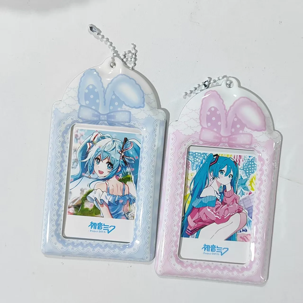 Kawaii Cute Blue Pink Bunny Ear Card Holder Girl Kpop Photocard Polaroid Photo Card Case Bag Pendant
