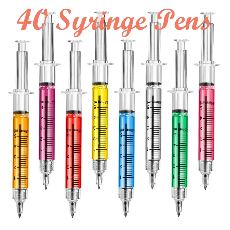 

40Pcs Multicolor Syringe Pens Novelty Liquid Syringe Ballpoint Pen Needle Tube Shape Nurse Gift Liquid Pen Color For Learning