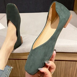 Women Flats Square Head Solid Color Flock Leather Ballet Flats Soft Sole Size 31-46 Comfortable Flat Heel Shoes Summer Spring