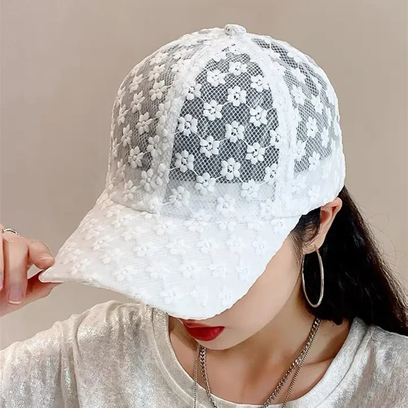 Summer Lace Hat Cotton Thin Baseball Cap for Women Breathable Mesh Girls Snapback Hip Hop Fashion Female Caps Adjustable