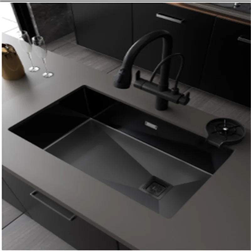 Black Nano 304 Stainless Steel Handmade Sink Single Sink Kitchen Sink Dishwasher Sink Undercounter Sink Dishwasher Basin