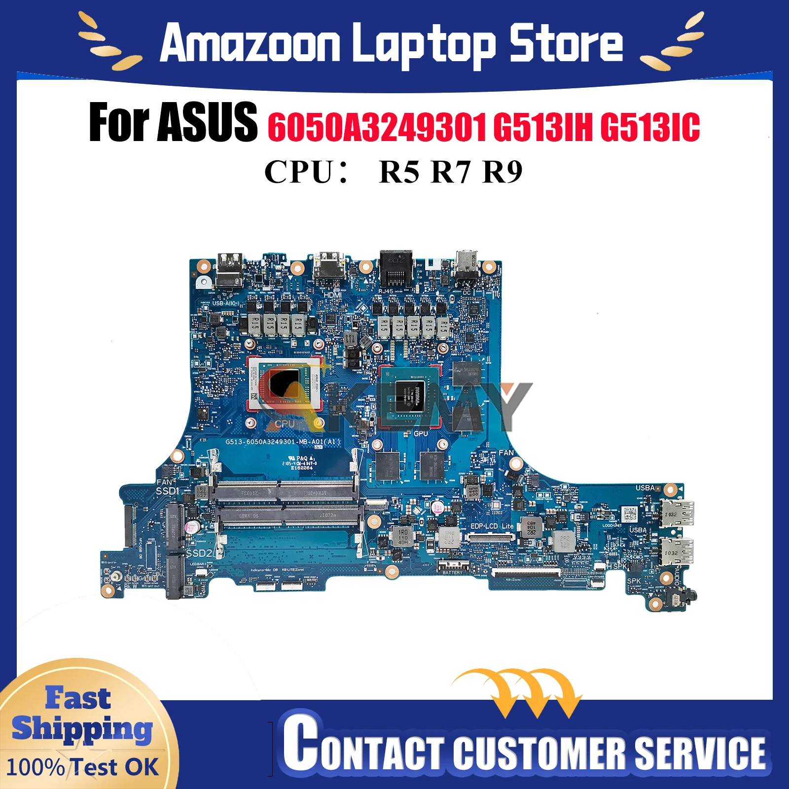 

6050A3249301 Laptop Motherboard For ASUS ROG Strix G15 G513IE G513IH G513I G513IC Mainboard With R5 R7 R9 CPU tests OK fast ship