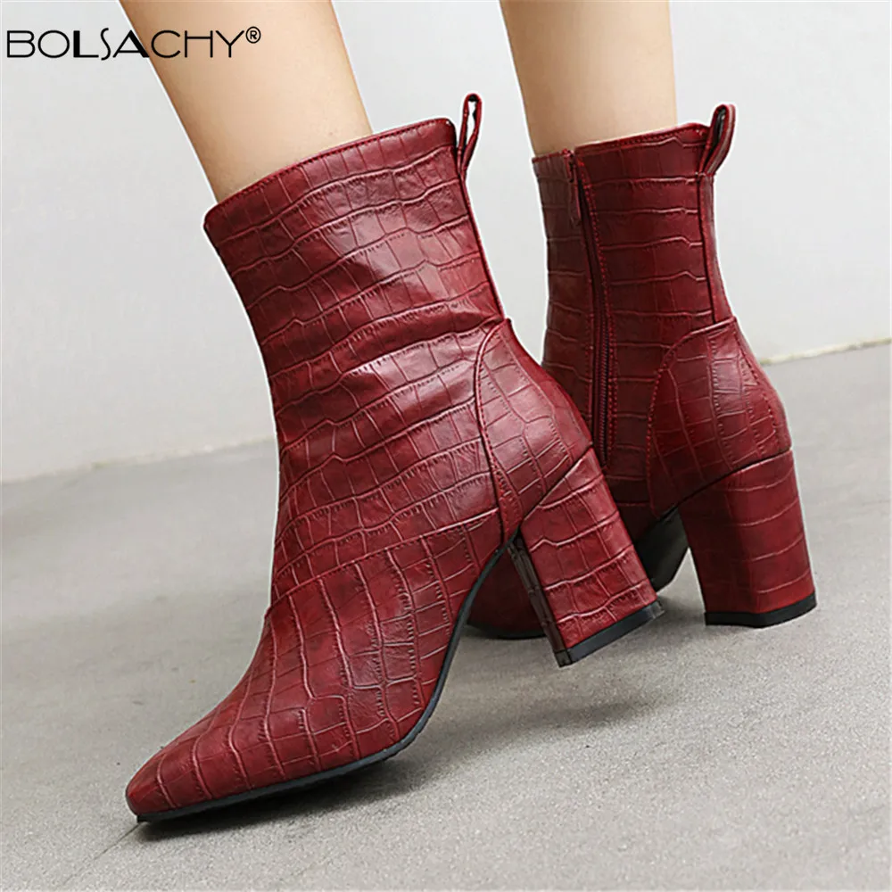 New Women Side Zipper Мартин Cапоги Comfortable Ankle Boots Fashion Shoes Black Red White Green Brown Square Heel Ladies Boats