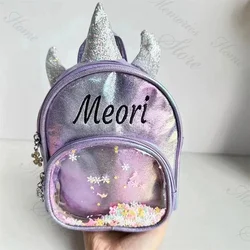 Mochilas Personalizadas Unicórnio Bonito, Mochila Pequena para Crianças do Jardim de Infância, Custom, Little Kids Snackbags com Nome para Sair