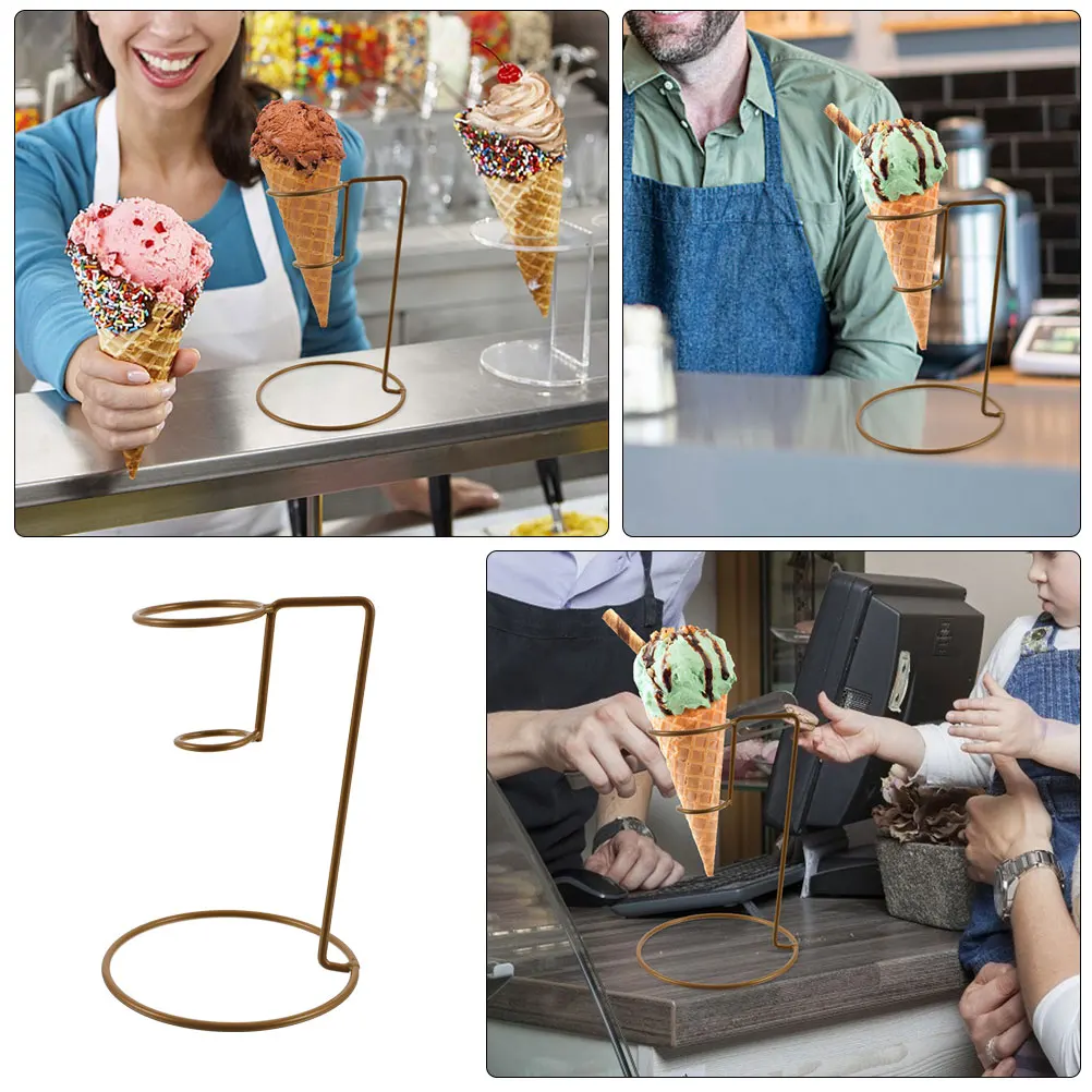 

2 Pcs Ice Cream Stand Cone Support Food French Fries Egg Holder Iron Display Stands