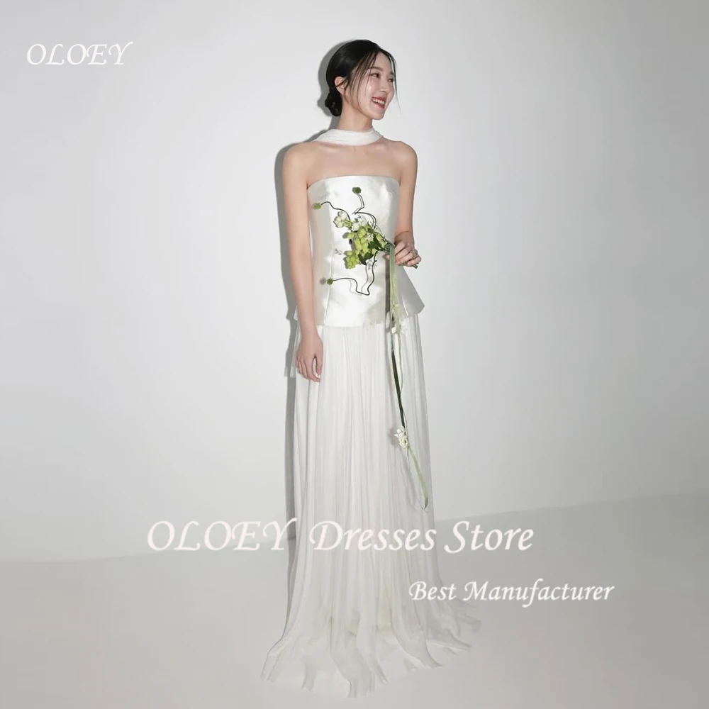 OLOEY New A Line Wedding Dresses Simple Strapless Scalf Bridal Gowns Photo shoot Korea Vestidos Customized