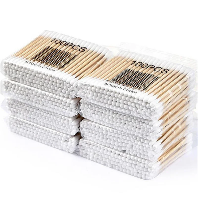 أعواد قطنية برأس مزدوج للنساء، طرف أعواد قطنية للمكياج، أعواد خشبية، تنظيف آذان الأنف، أدوات الرعاية الصحية، 100/500/2000 قطعة