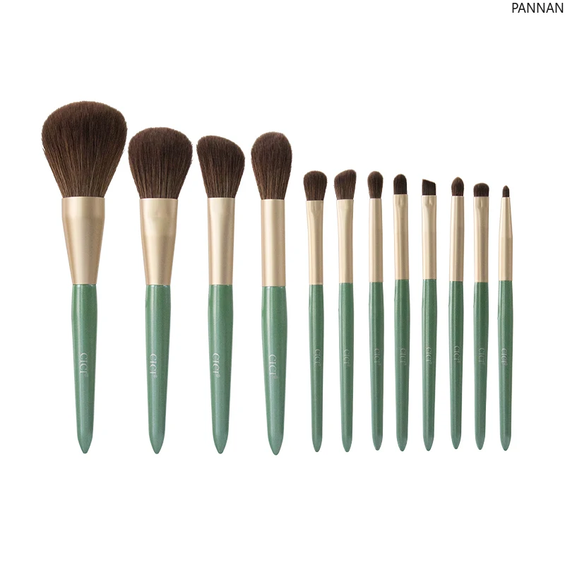 

12 affordable avocado makeup brushes, loose powder, eyeshadow, lip , soft bristles, full set with brush bag.
