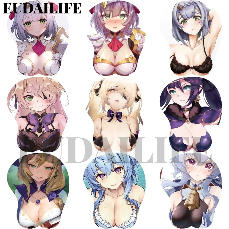 

Noelle Fischl Ganyu Mona Genshin Impact 3D Hand Wrist Rest Mouse Pad Mousepad Silicone Oppai Soft Mouse Mat Office Work Otaku