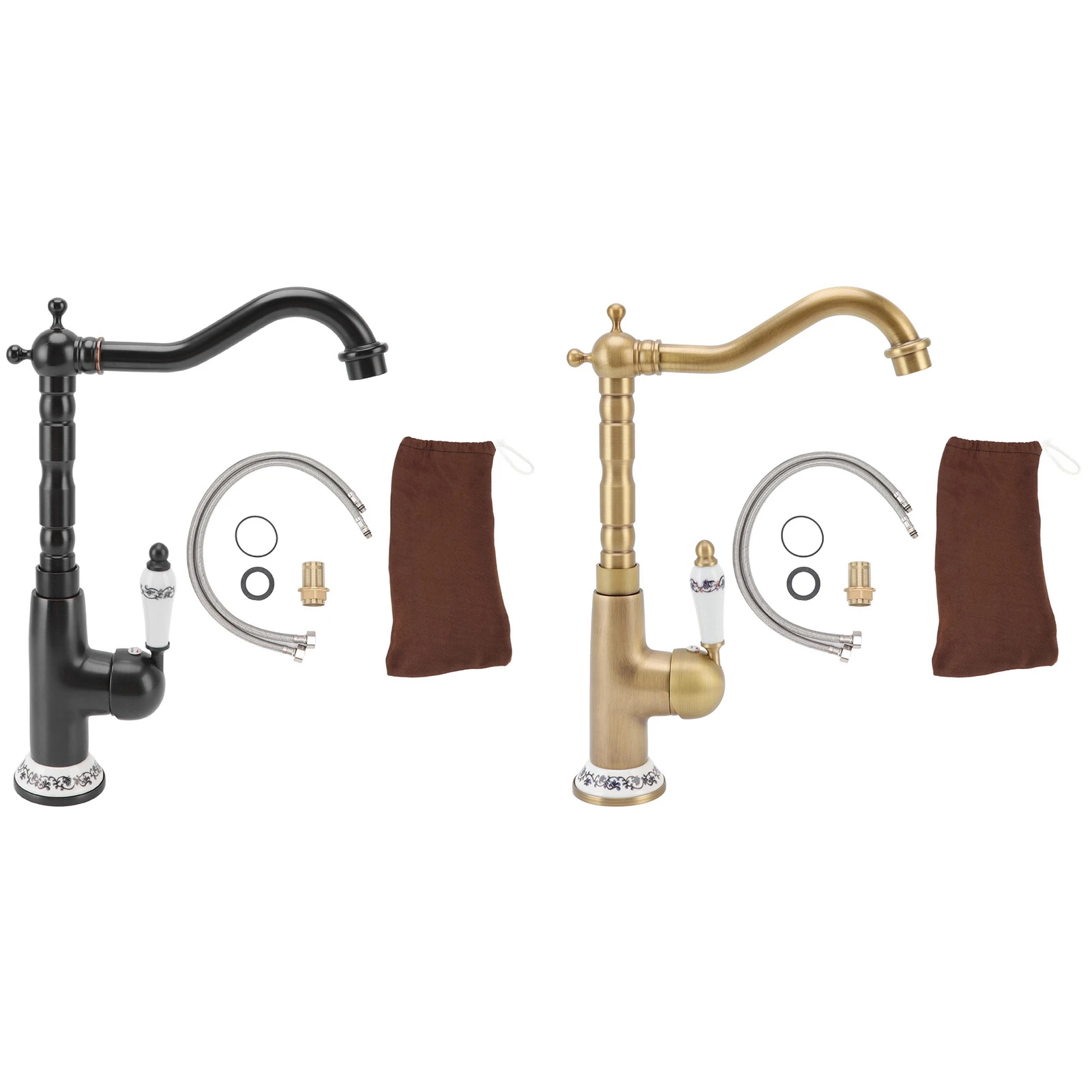 Antique Kitchen Faucet Gold All Copper European Antique Hot Cold Mixed 360° Rotating Kitchen Bathroom Sink Faucet