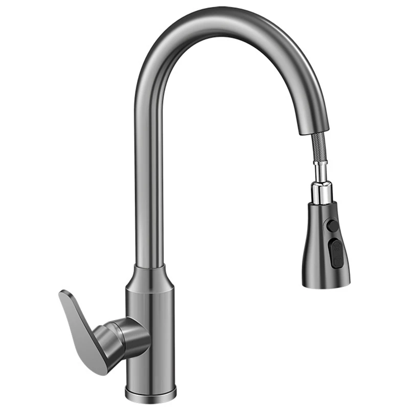 Kitchen Faucets 304 Stainless Steel Pull Out Kitchen Sink Water Tap Deck Mounted Mixer Heads Hot Cold Taps Third Gear